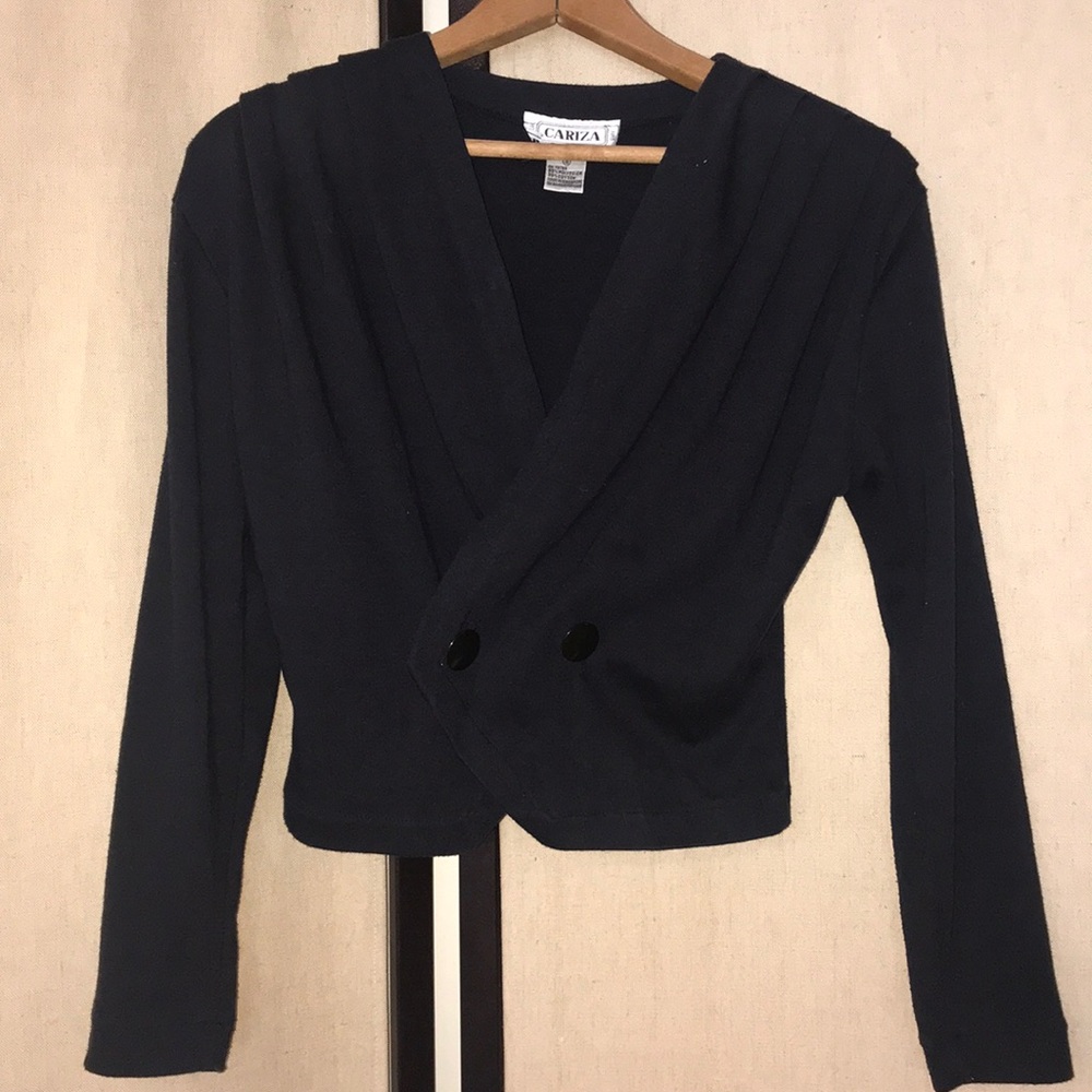 Cariza Black Crop Style Top with Two Buttons